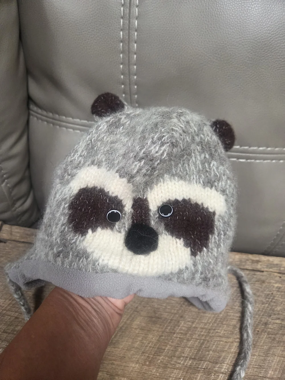 deLux Kid Raccoon Hat Knit Beanie  Fleece Lined Cap ~ Bin PP